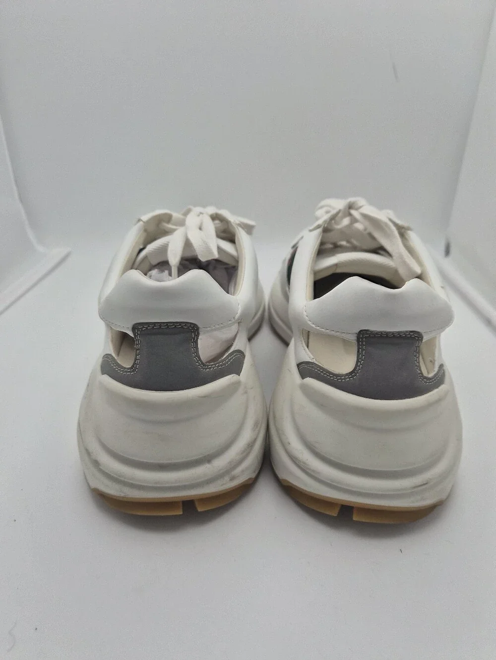 White Men’s Leather Sneakers with Green and Red Stripe